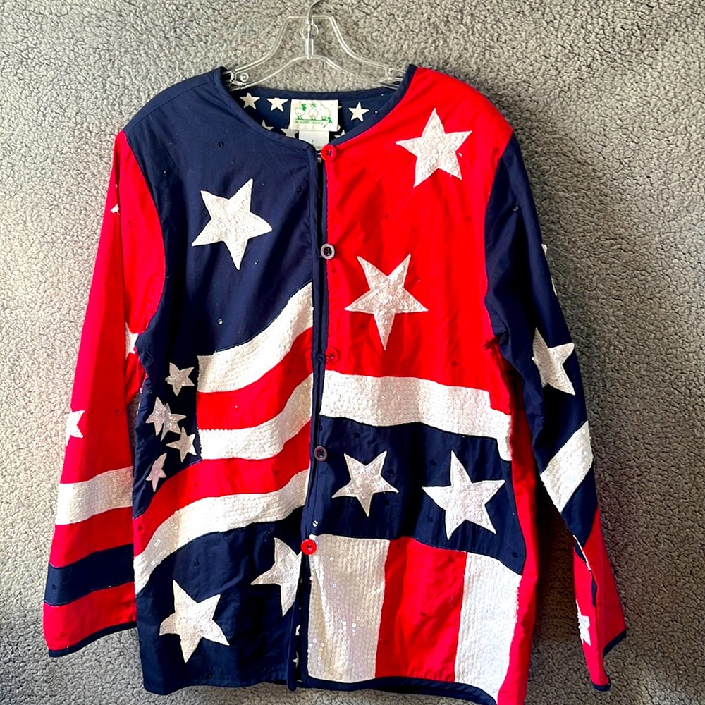 The Quacker Factory Patriotic stars Red White Blue size L  women’s Shirt